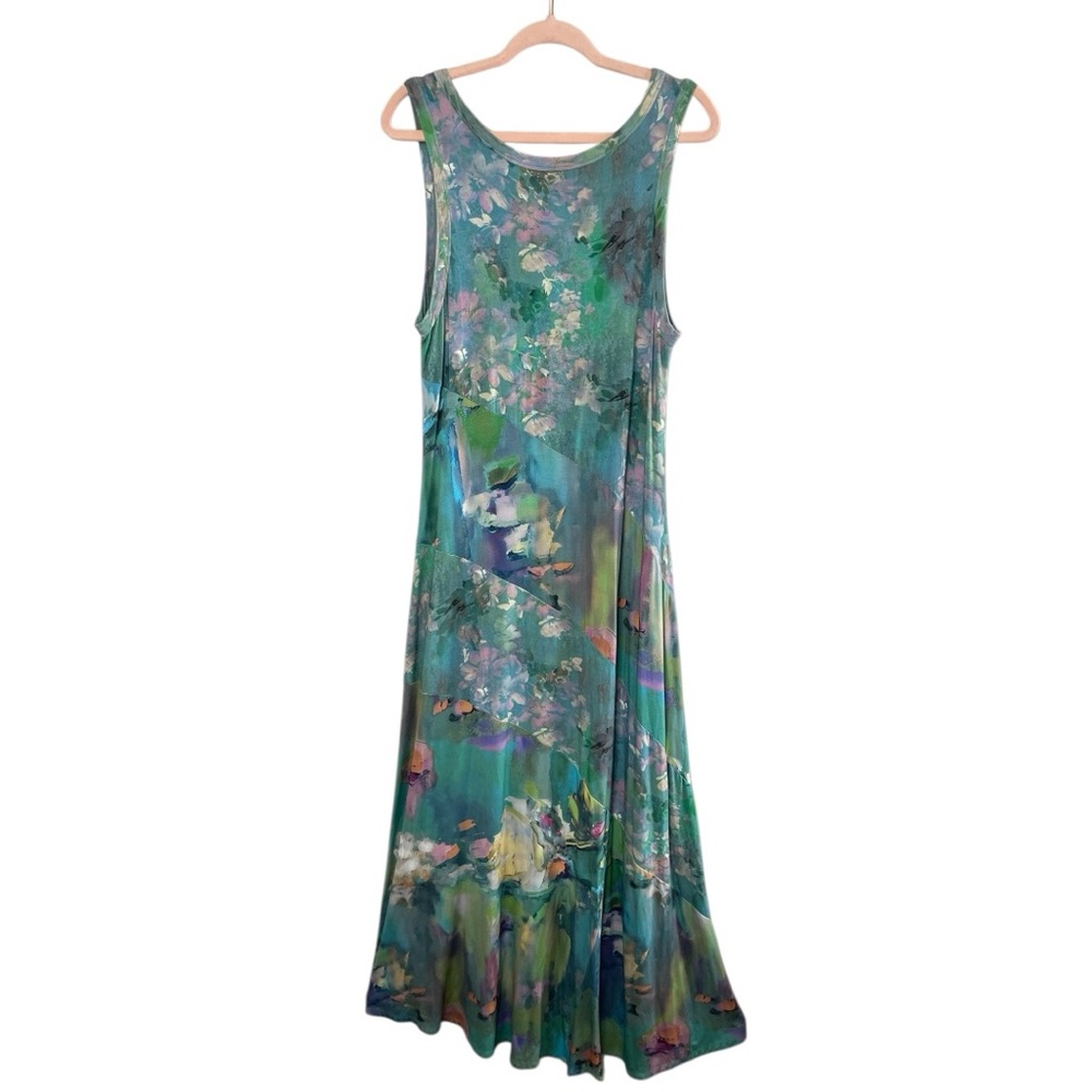 ❌SOFT SURROUNDINGS Sleeveless Santiago Maxi Dress Watercolor Style Print, Medium - Picture 7 of 12